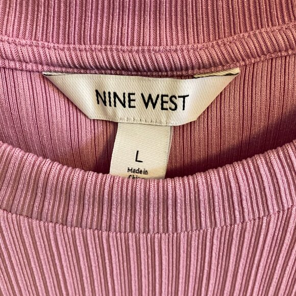 Nine West Women Short Cap Sleeve Ribbed Top Crewneck Orchid Size Large - Picture 3 of 6